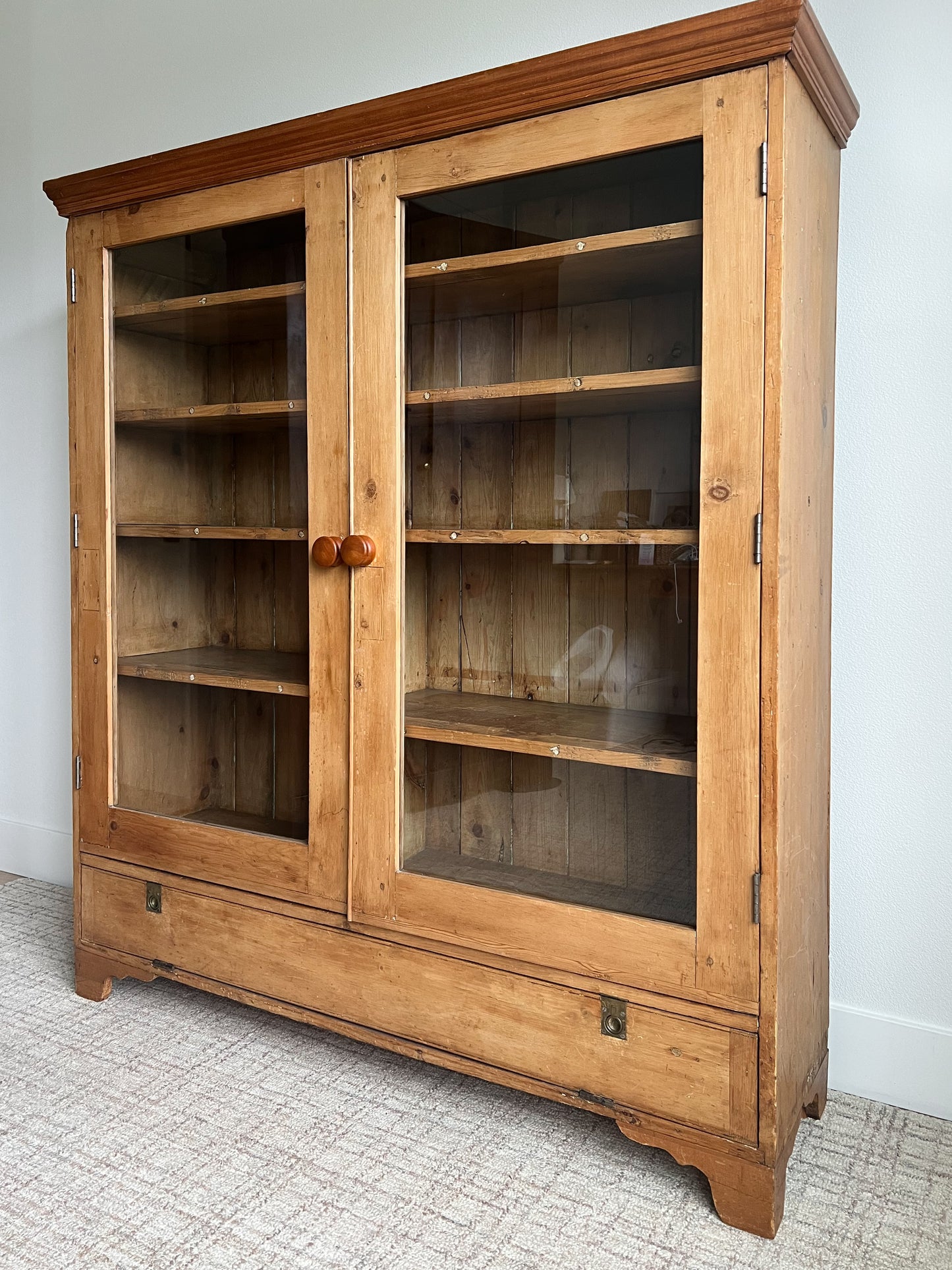 Antique English Pine Glazed Bookcase
