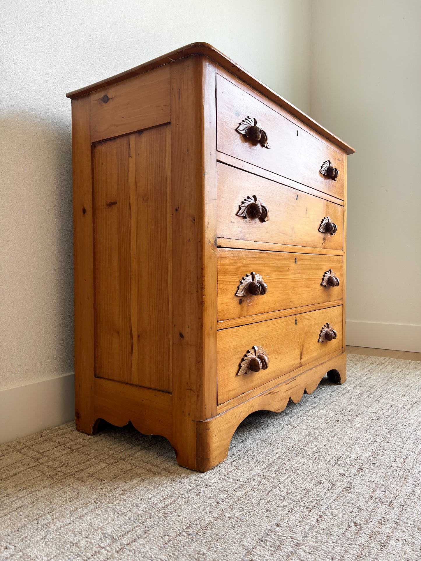 Victorian Antique Pine Drawers with Hand Carved Drawer Pulls c. 1800s