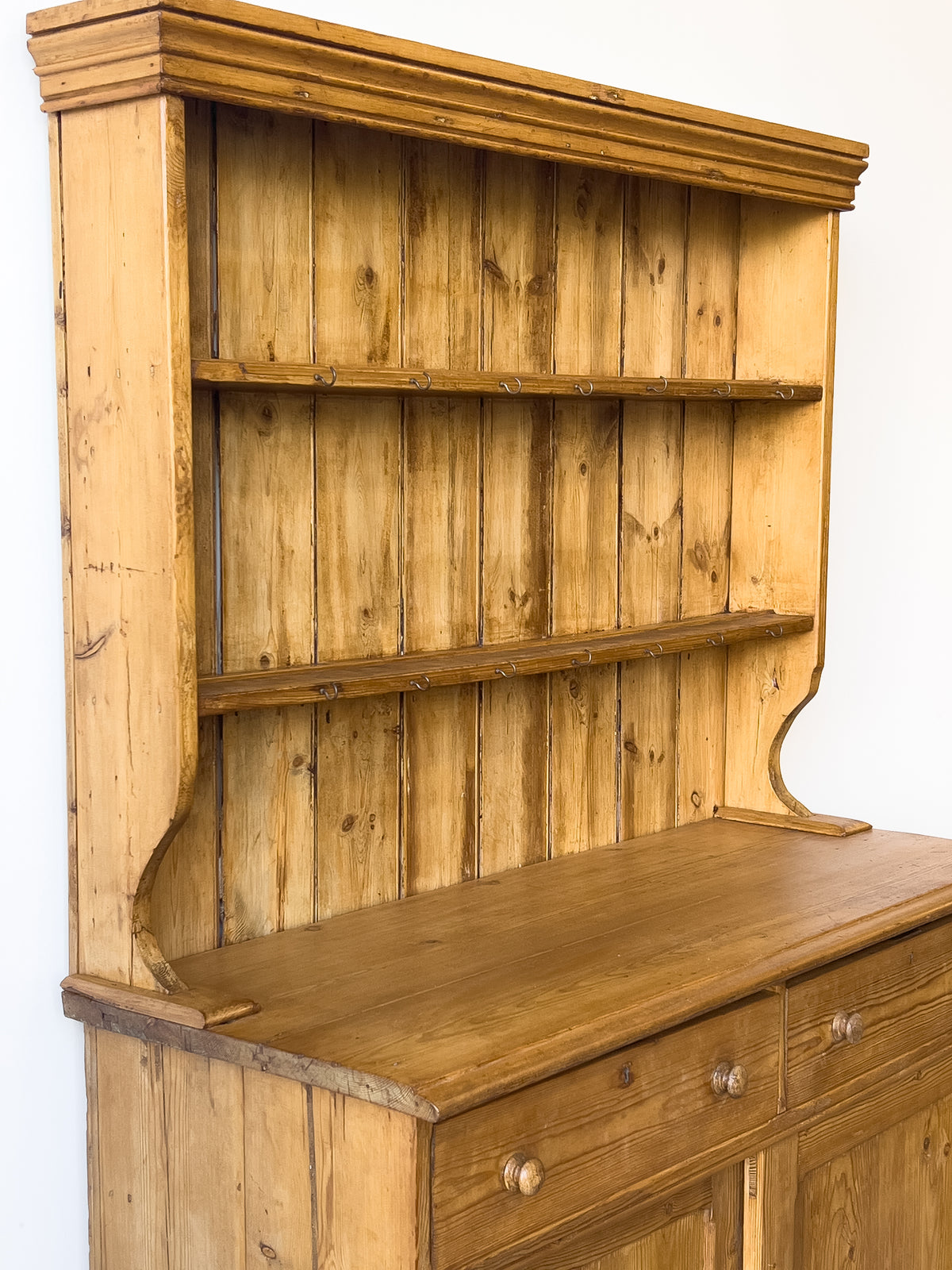Antique English Pine Dresser with Sliding Door Base