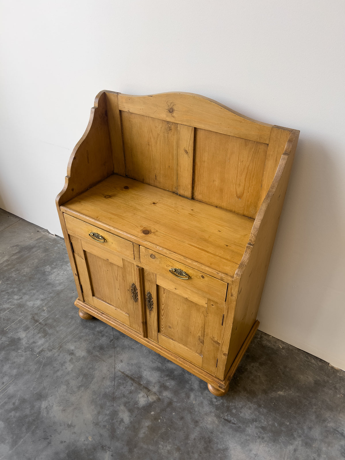 Antique Dutch Pine Cupboard with Gallery Back
