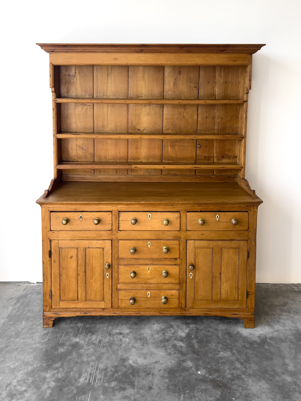 Antique Victorian Pine Hutch with Brass Knobs | Kitchen Dresser