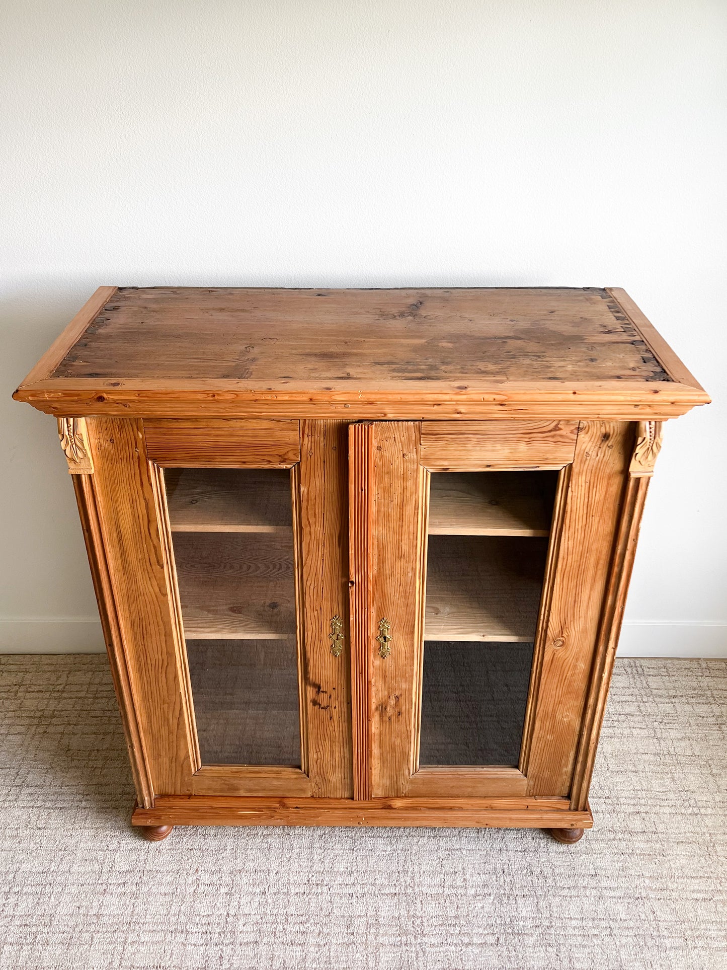 Antique European Pine Display Cabinet