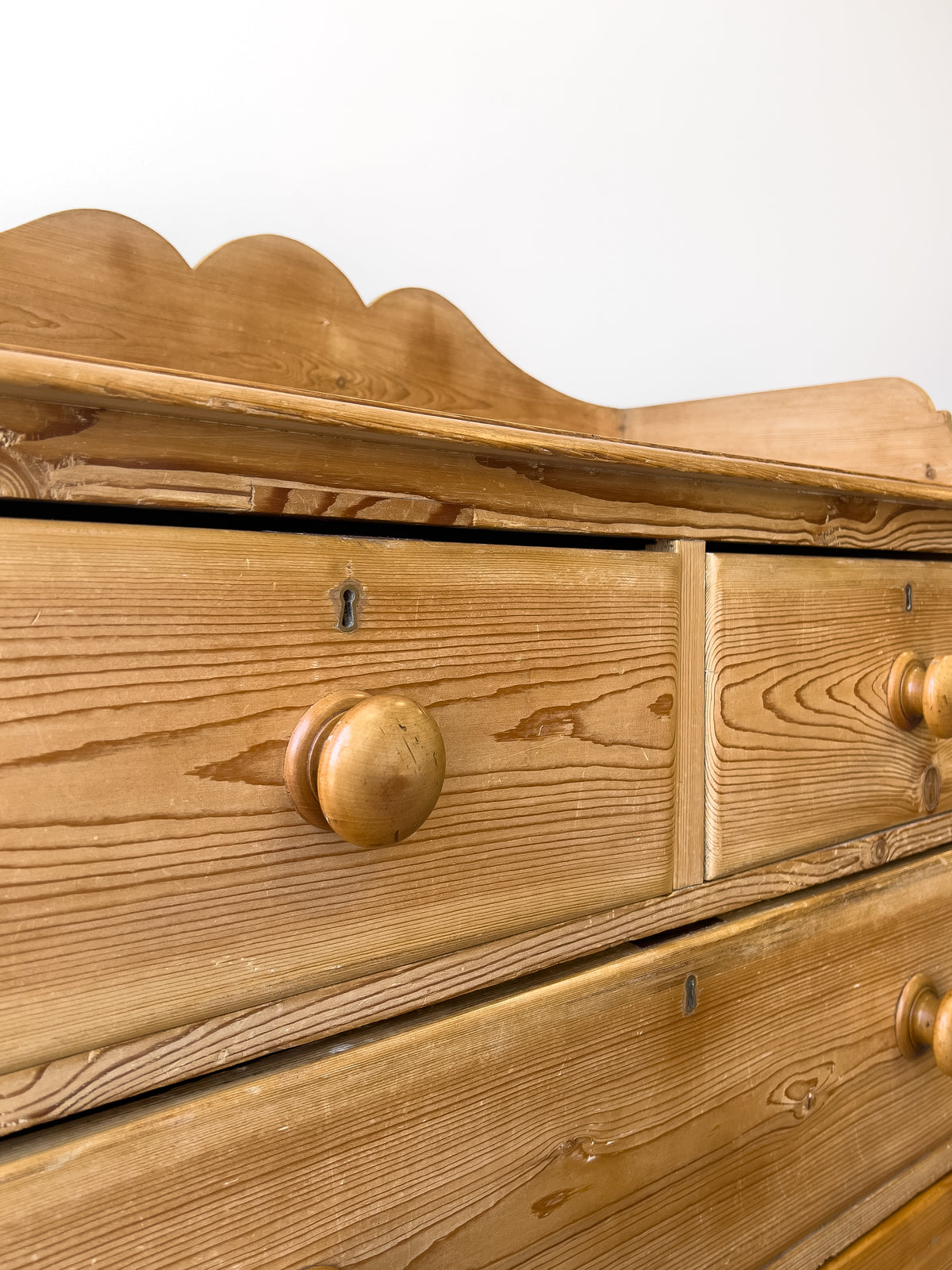 19th Century English Pine Chest of Drawers with Gallery Back