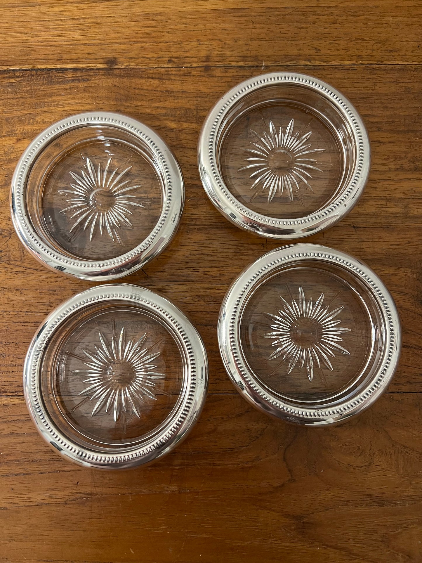 Vintage Silverplate Glass Coasters (set of 4)