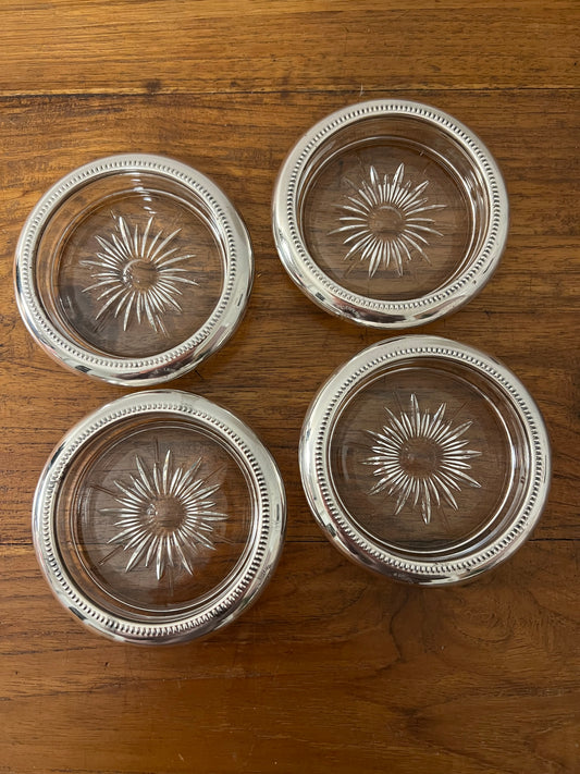 Vintage Silverplate Glass Coasters (set of 4)