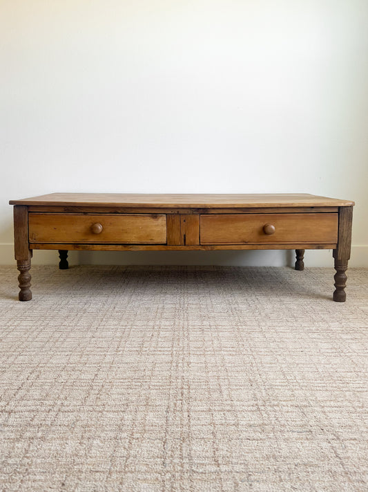 Antique English Primitive Pine Coffee Table