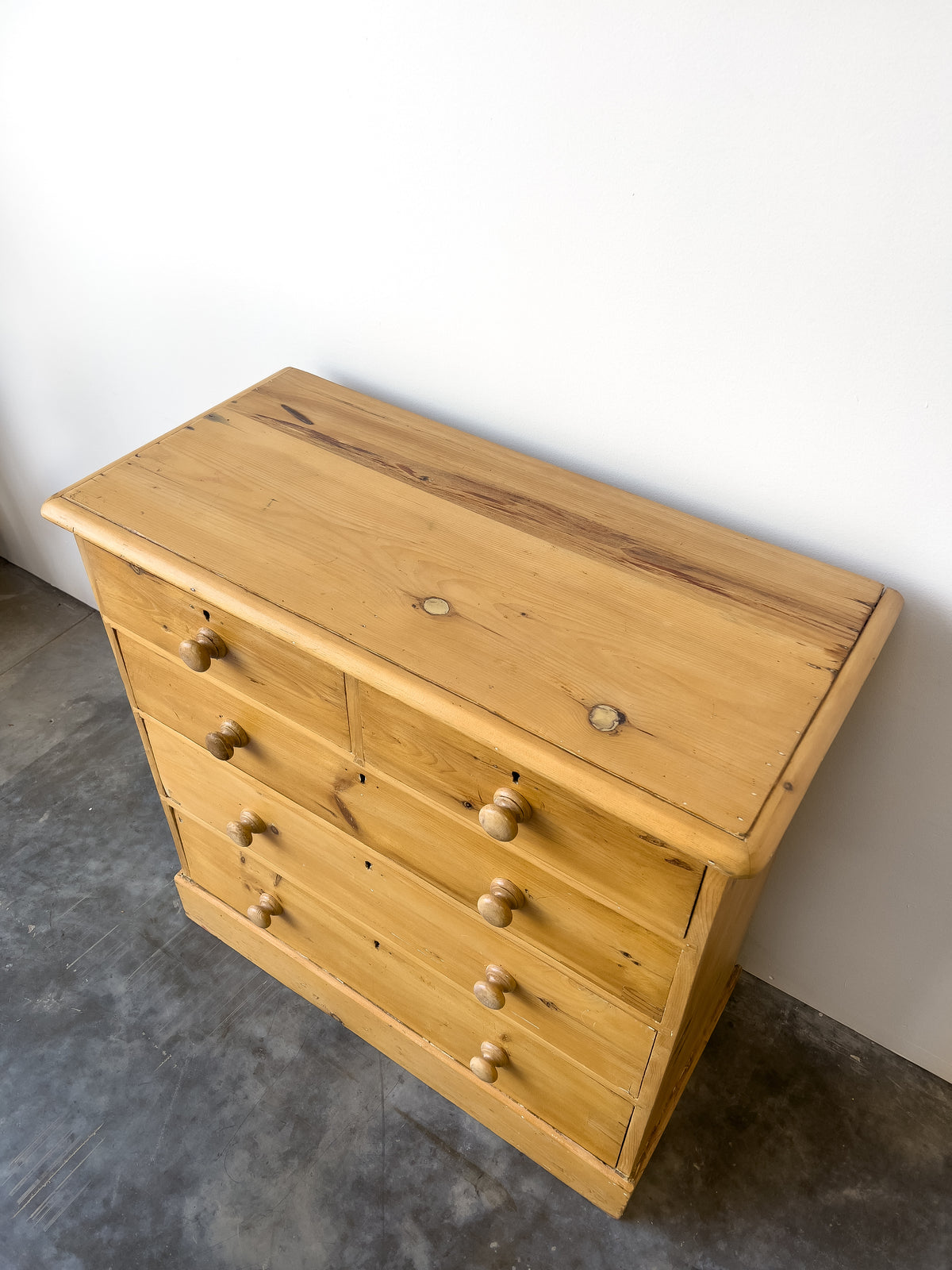 Antique English Pine Chest of Drawers with Block Plinth Base