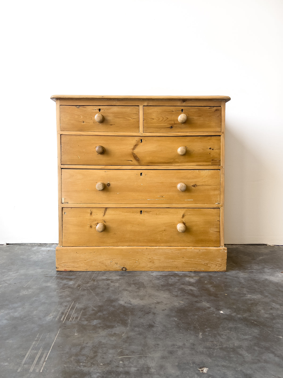 Antique English Pine Chest of Drawers with Block Plinth Base