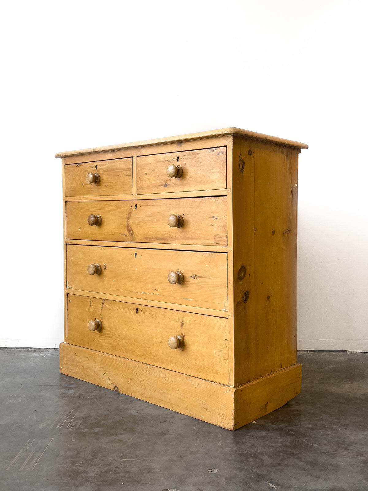 Antique English Pine Chest of Drawers with Block Plinth Base