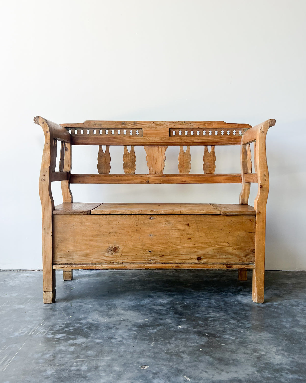 Antique European Pine Storage Bench