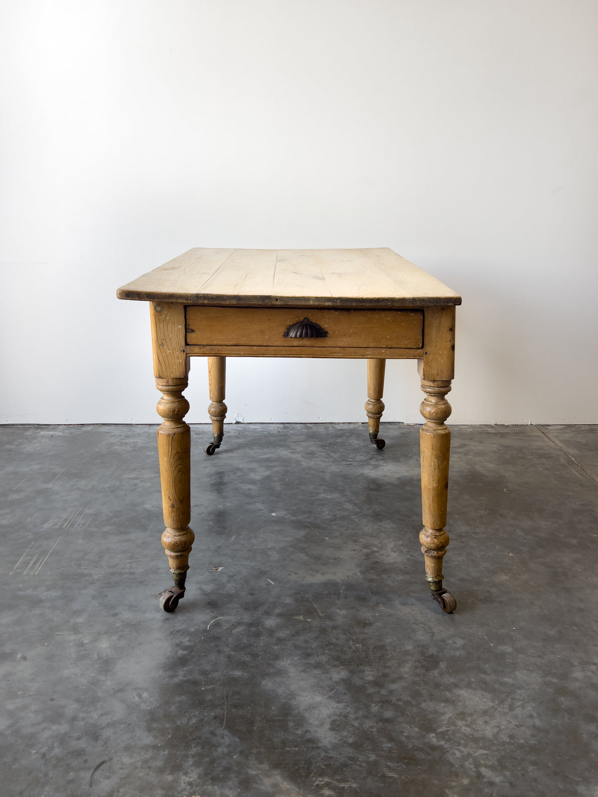 Antique Pine Farmhouse Table on Casters