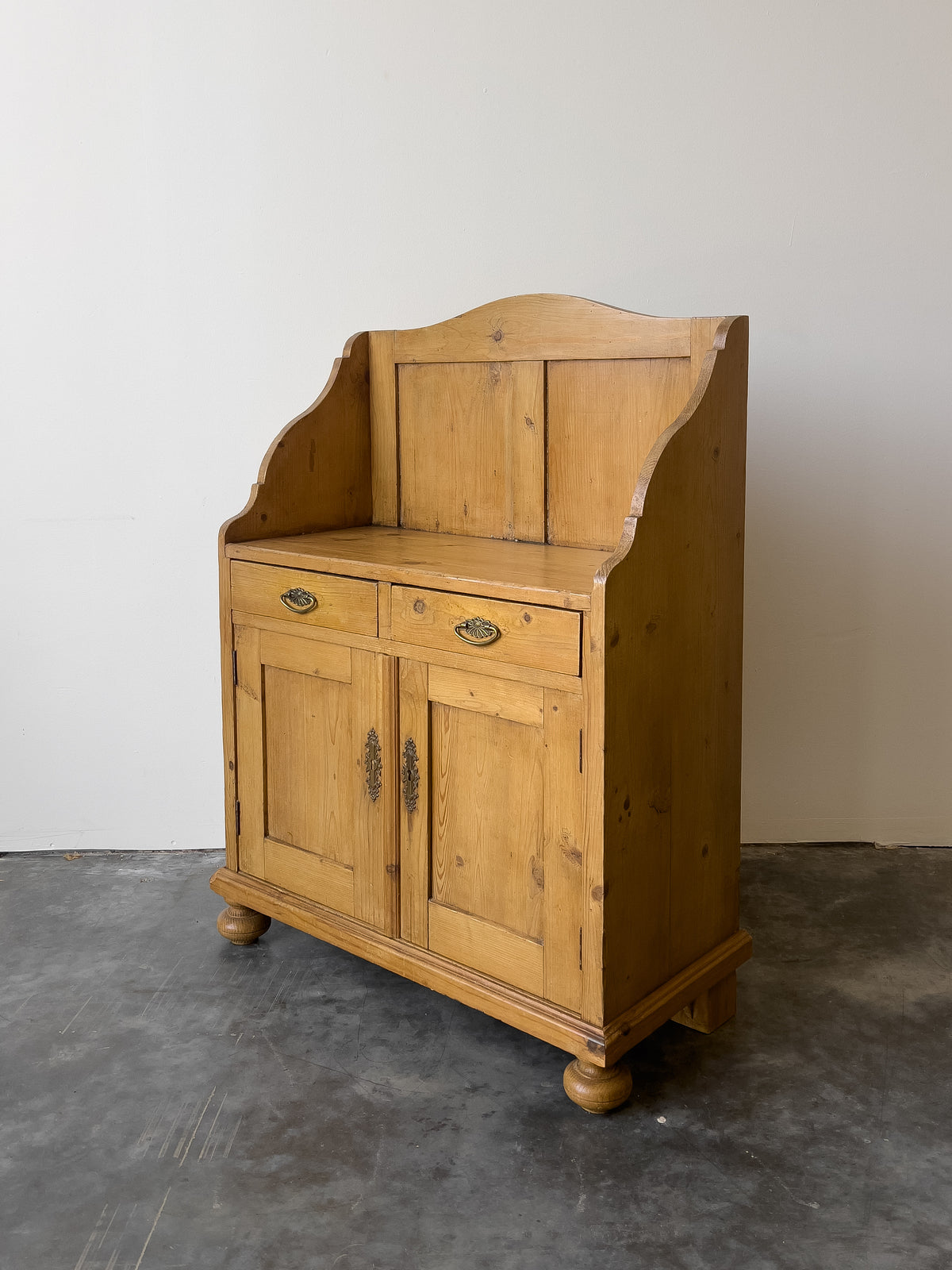 Antique Dutch Pine Cupboard with Gallery Back