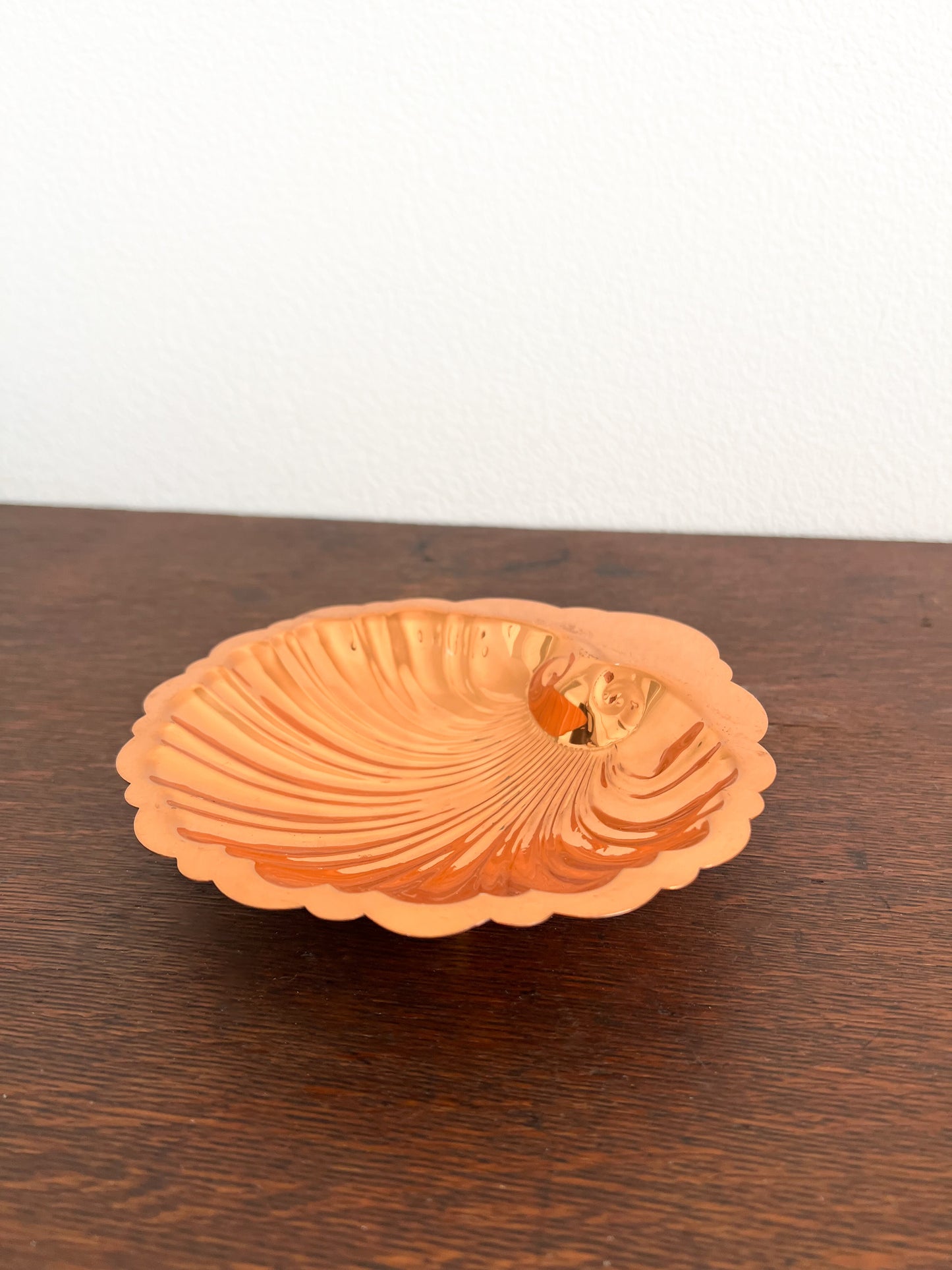 Vintage Copper Shell Dish with Brass Ball Feet