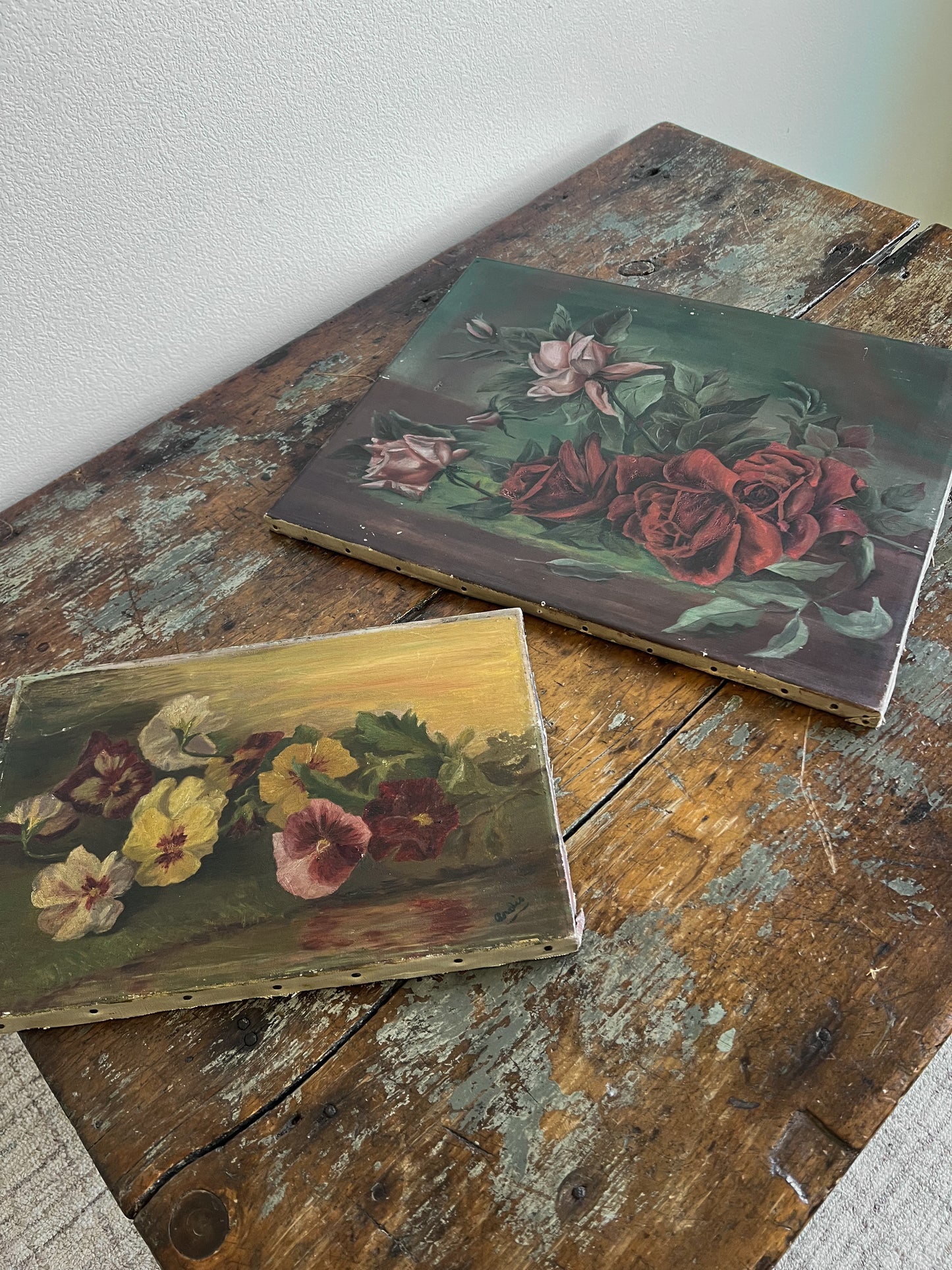 Antique Floral Oil Painting on Canvas