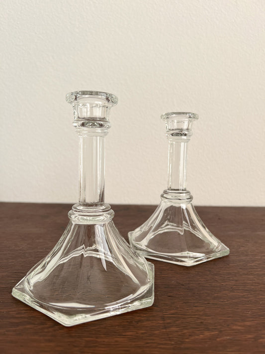 Vintage Pair of Glass Taper Candle Holders