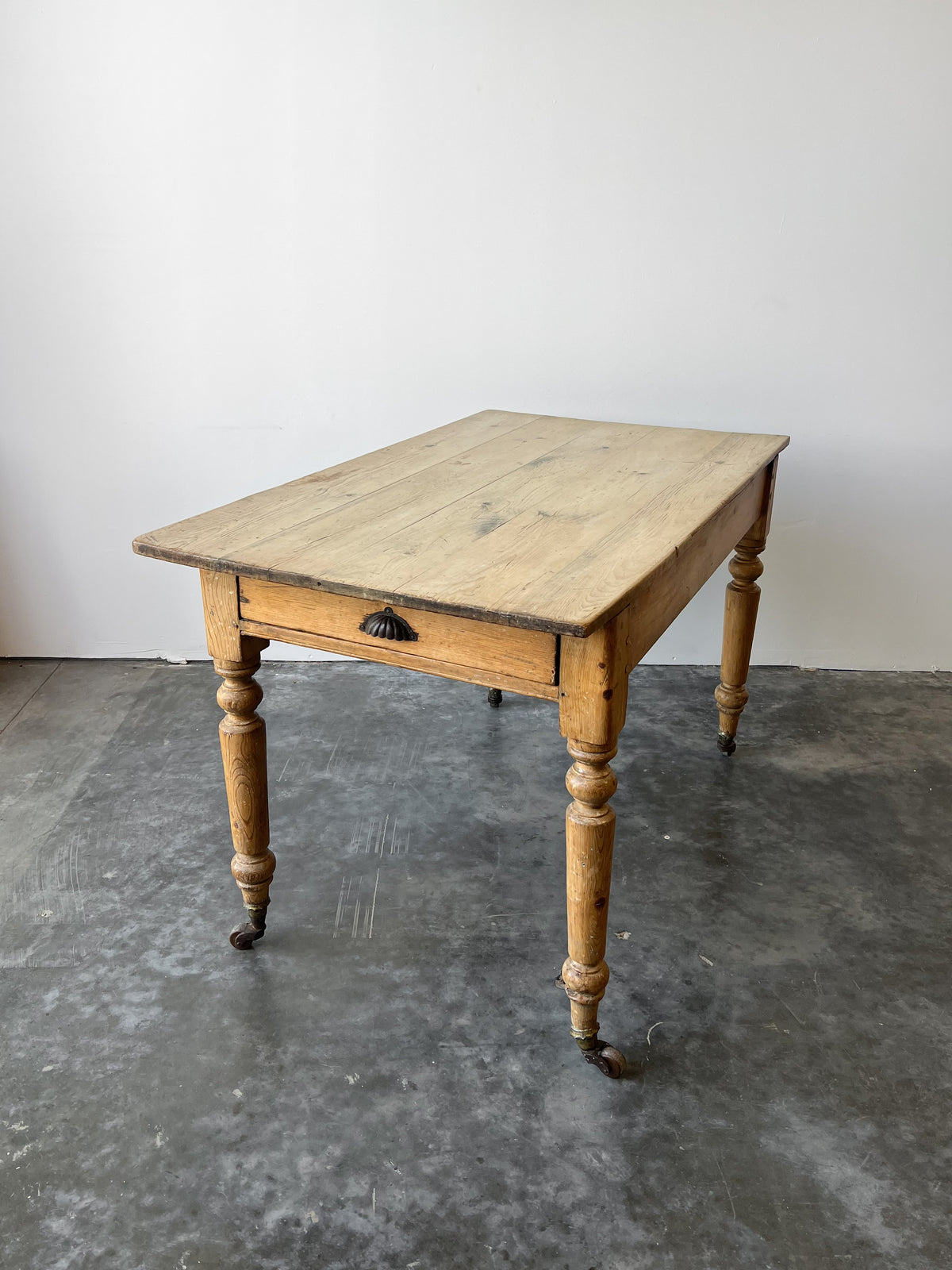 Antique Pine Farmhouse Table on Casters