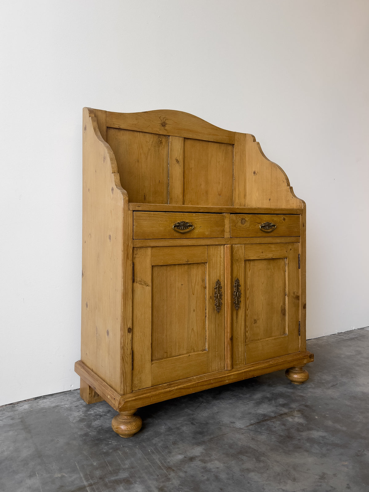 Antique Dutch Pine Cupboard with Gallery Back