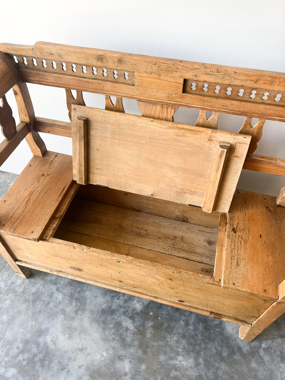 Antique European Pine Storage Bench