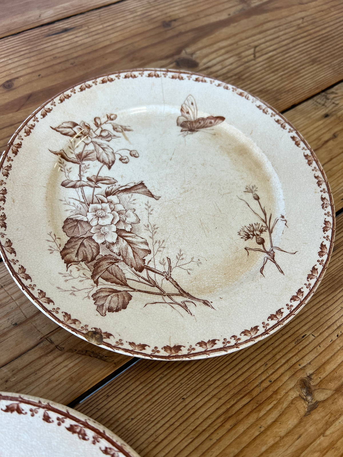 Antique French Terre de Fer Brown Transferware Plates