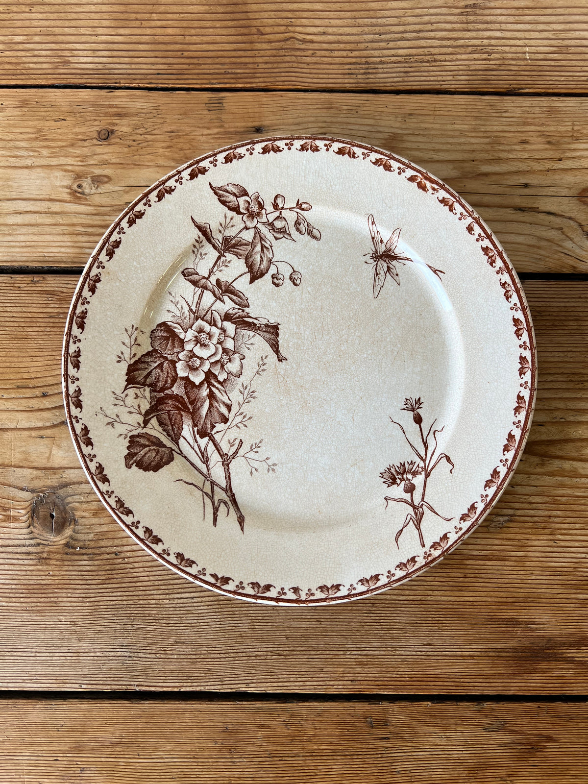 Antique French Terre de Fer Brown Transferware Plates