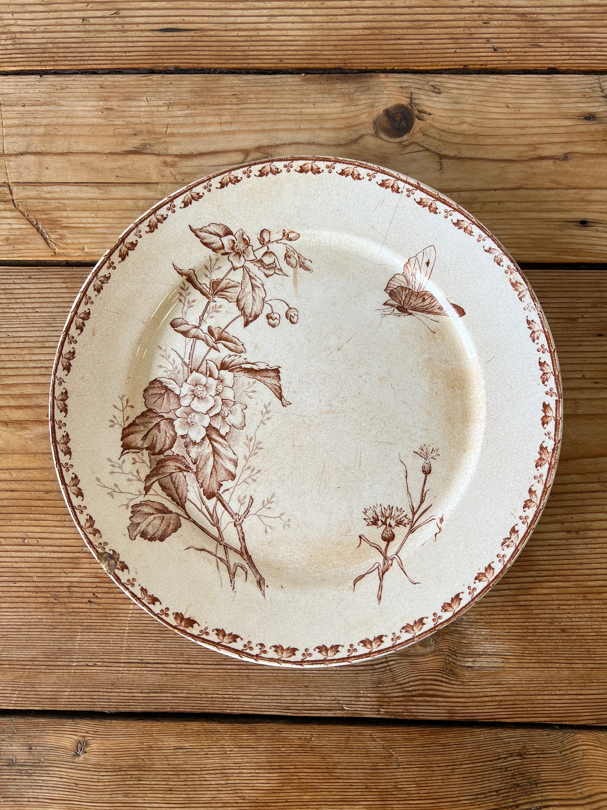 Antique French Terre de Fer Brown Transferware Plates
