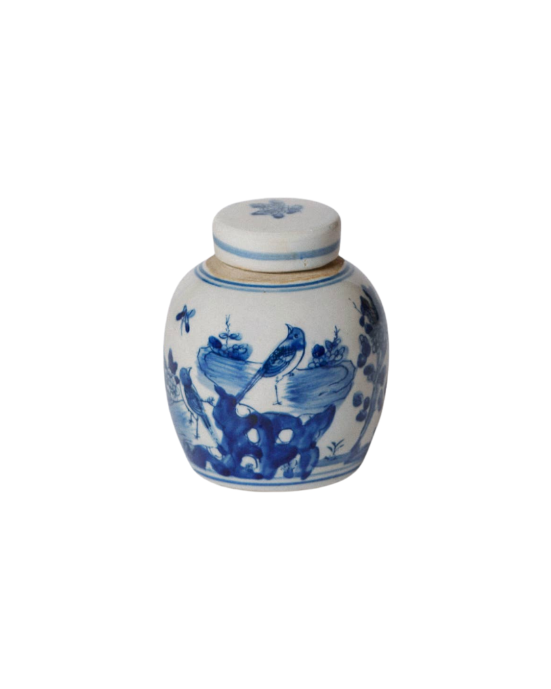Mini Blue and White Bird and Flower Jar