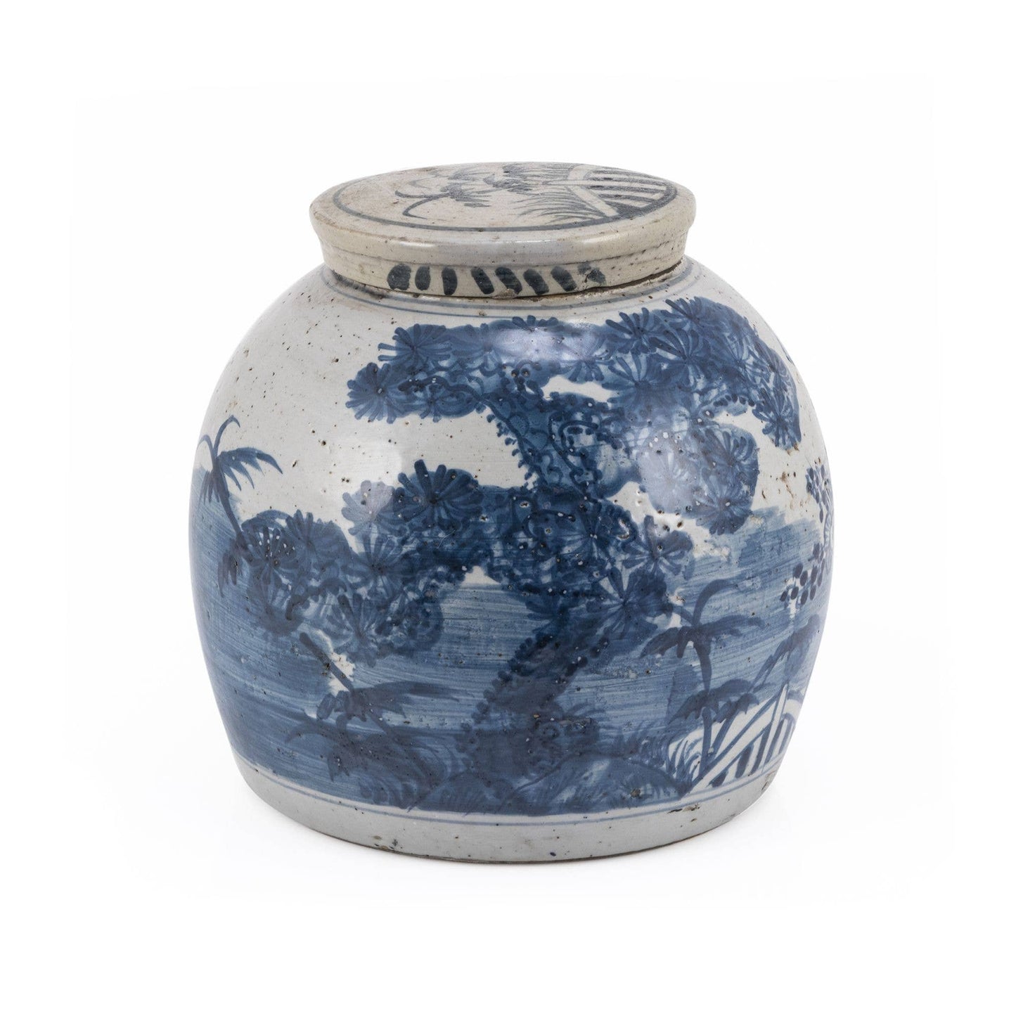 Blue & White Vintage Ming Jar Pine Motif