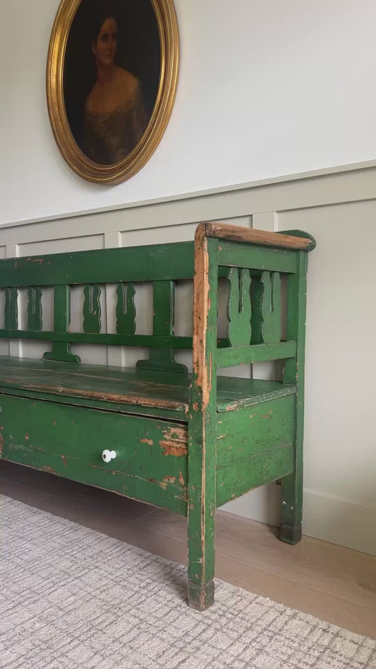 Antique Green Storage Bench